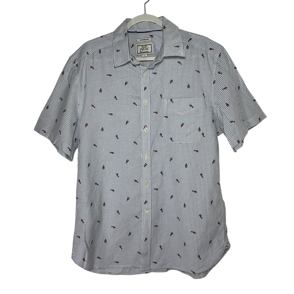 Jos‎ A Bank 1905 Tailored Fit Shirt Mens Large Blue White Stripe Lobster Cotton